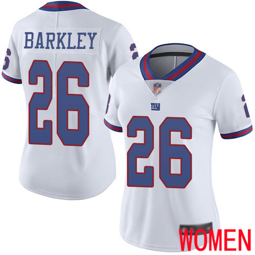 Women New York Giants #26 Saquon Barkley Limited White Rush Vapor Untouchable Football NFL Jersey->women nfl jersey->Women Jersey
